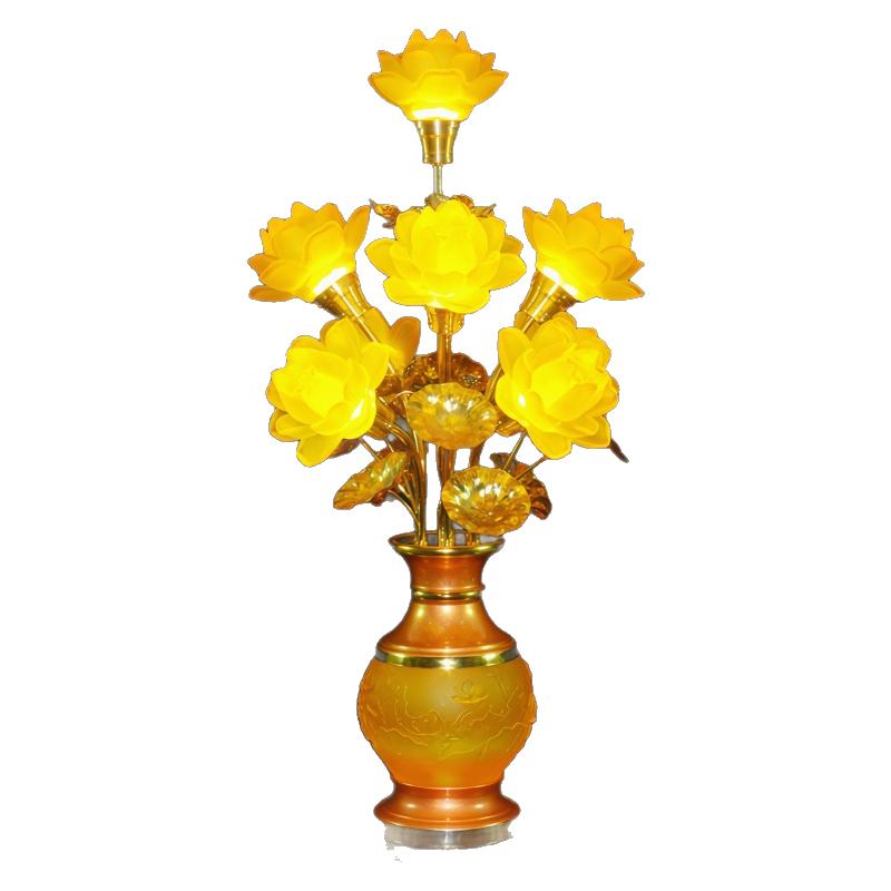 led家用七彩水晶琉璃莲花灯佛供灯佛前佛堂观音菩萨九品 插电款