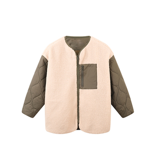 小小大星球童装 拼接羊羔毛加厚棉服 冬日男女童户外休闲缝棉外套