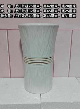 白色咖啡色金线树皮纹圆形高筒特大号客厅陶瓷花盆发财树落地大花