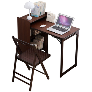 折叠书桌学生家用卧室写字电脑桌实木书架一体客厅工作台办公桌子