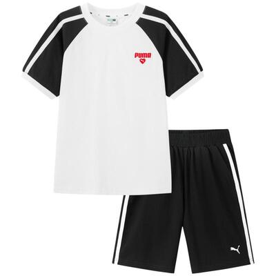 PUMA彪马T7系列童装新款儿童夏季短袖套装凉爽吸湿速干短裤2件套