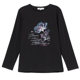 时尚百搭高端胖mm大码T恤女长袖中年妈妈春装上衣宽松圆领打底衫