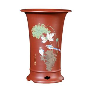 神力精品紫砂兰花盆大红袍泥绘透气束腰寒兰建兰春兰简约桌面植物
