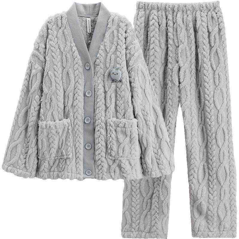 芬腾珊瑚绒睡衣女秋冬季加绒加厚保暖套装法兰绒加大码家居服冬款