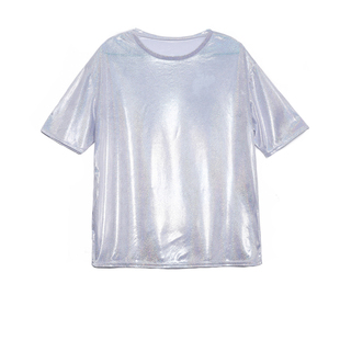 亮闪闪t恤女嘻哈拉拉队圆领复古爵士舞蹈演出服装蹦迪跳舞ds上衣