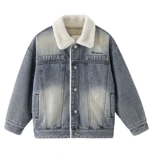 男童加绒牛仔外套2025秋冬新款儿童男孩款加厚保暖上衣冬装