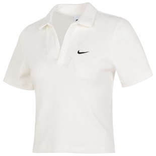 茵特丨Nike耐克女短袖POLO衫夏新款刺绣小勾短款深V翻领T恤DV7885