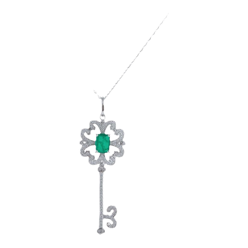 leqiyuan祖母绿钥匙项链女纯银法式吊坠轻奢高级感设计风大气百搭