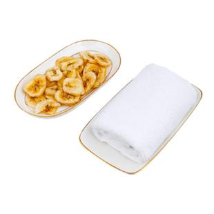 骨瓷毛巾碟长方形酒店陶瓷放湿擦手餐巾托湿巾盘定制LOGO纯白金边