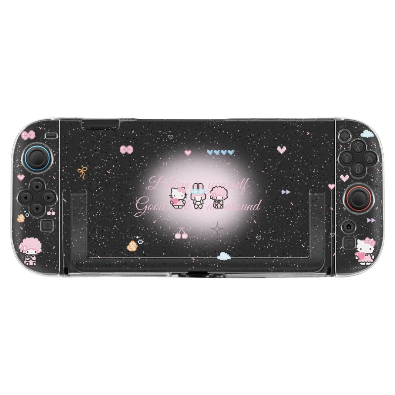 morock适用于任天堂switch2保护壳可爱卡通Switcholed硬壳oled游戏机配件闪粉透明防摔支架保护壳