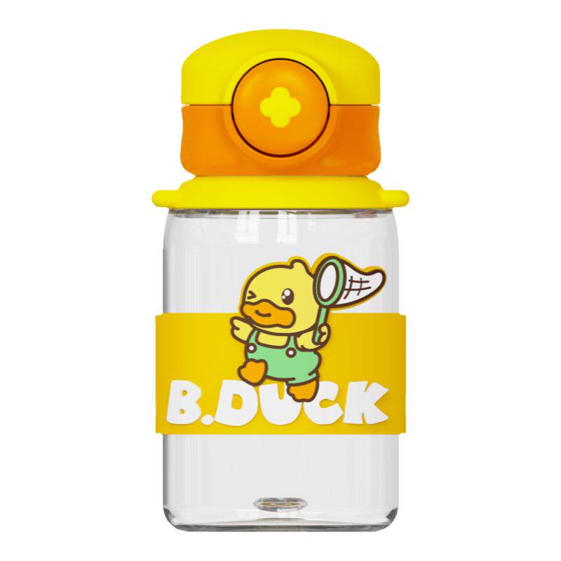 B.Duck小黄鸭随行杯儿童小学生卡通冷水杯男女出行背带便携斜跨杯