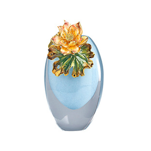 法式高级感玫瑰花朵水晶珐琅彩琉璃花瓶客厅餐桌摆件水培蓝色花器