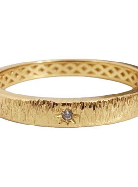 布契风~拉丝星芒锆石素圈戒指女八芒星镶钻高级小众设计百搭指环