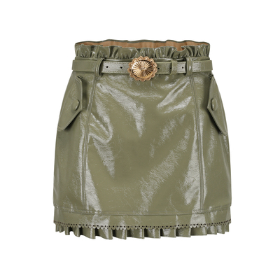 ORA GENESIS2025年冬季新品时尚镂空花装饰pu皮半裙