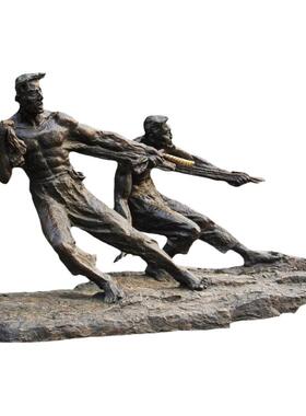 玻璃钢铸铜大型公园纤夫人物户外