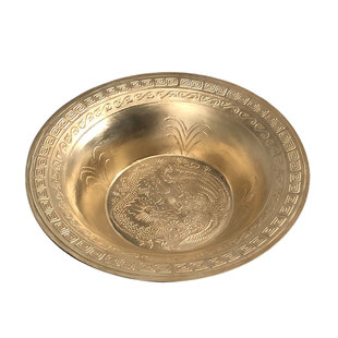 结婚铜盆纯铜洗脸盆龙凤黄铜盆家用仿古风水招财加厚纯手工喜盆