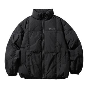 纯色简约立领字母羽绒服秋冬季男生上衣外套棉服宽松百搭加厚保暖