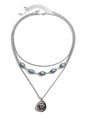 性男士松石叠戴锁骨链套装