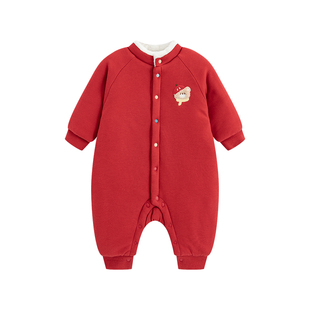 麦拉贝拉婴幼儿夹棉连体衣宝宝红色过年拜年服喜庆年服冬季保暖