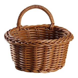 浦澜 仿藤编织厨房姜蒜收纳筐复古壁挂篮挂墙收纳盒阳台装饰花篮