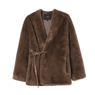 白鹿语仿水貂绒毛毛环保皮草外套女25冬新款V领大衣女中长款外套