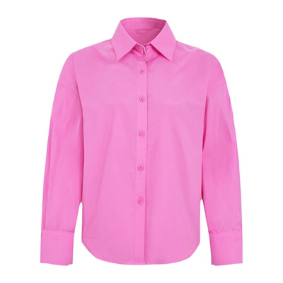 纯色纽扣翻领长袖衬衫