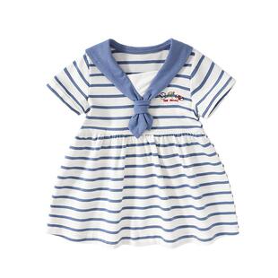 婴幼儿裙装女童海军领条纹短袖连衣裙儿童裙子宝宝夏装演出服新款