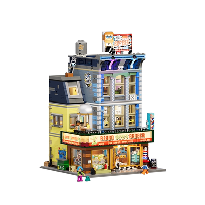 Lumibricks美式街头系列理发店灯光积木拼搭玩具摆件公寓街景模型