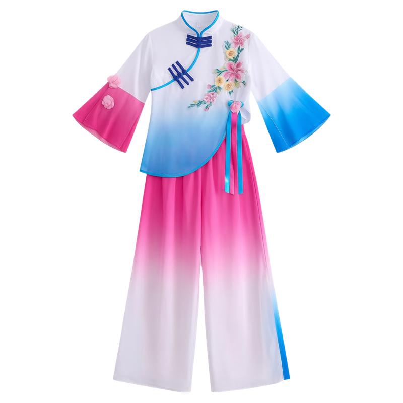小桥流水我的家中国风古典舞演出服女童渐变飘逸七分袖群舞表演服