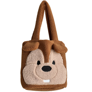 加厚新款卡通可爱刺绣花栗鼠羊羔绒手提单肩毛茸茸学生百搭托特包