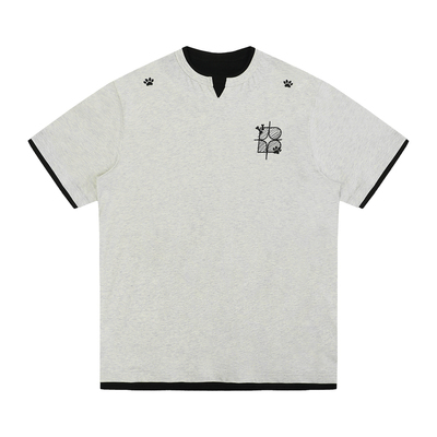 BIPOLAR狗爪刺绣假两件T恤