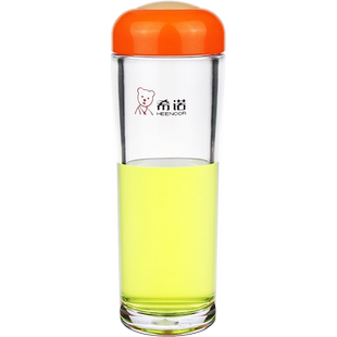 希诺塑料杯双层隔热PC树脂杯男女带盖小巧便携耐热透明泡茶水杯子
