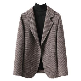 毛呢西服女外套短款修身气质格子2025年新款高级感双面羊毛女西装