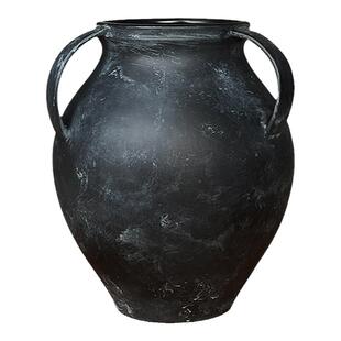 形上侘寂风复古陶瓷花瓶黑色三耳陶罐法式中古风水培花器摆件