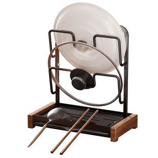 胡桃木中古风台面锅盖架厨房放砧板神器菜板置物架子案板锅铲支架