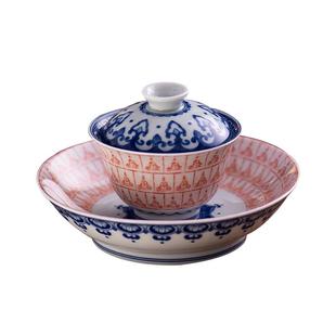 七丞堂景德镇千佛二才盖碗青花陶瓷泡茶碗功夫茶具家用壶承套装