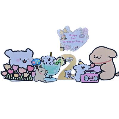 可爱线条小狗表情包宝宝周岁生日满月布置派对场景拍照kt板装饰