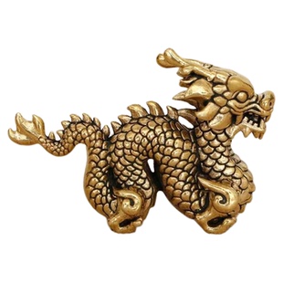 黄铜实心十二生肖龙摆件桌面装饰小铜龙腾书写压尺文房工艺品摆饰