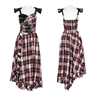 红色格子连衣裙女新款秋冬不规则裙子设计感复古a字裙朋克长裙酷