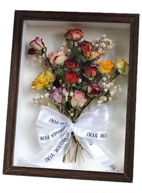 成品胡桃木实木相框玫瑰干花摆件