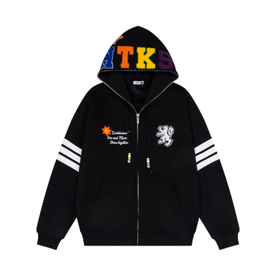 美式字母刺绣开衫连帽卫衣