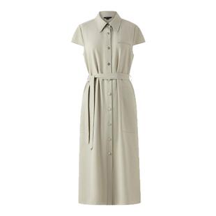 PRICH时尚淡人通勤衬衫连衣裙夏季职场小盖袖收腰长裙女