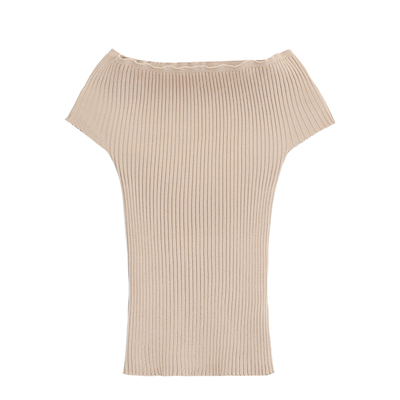 一字肩修身短袖针织衫女