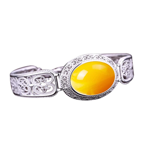 S925银手镯空托 银托镶嵌蜜蜡松石手镯托轻奢16*22 20*28 18*25