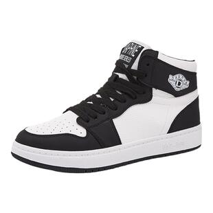 达芙妮板鞋女高帮2026新款春秋真皮熊猫鞋厚底百搭运动休闲aj女鞋