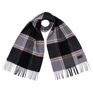 ELLE100%绵羊毛围巾女款秋冬季保暖格子披肩围脖红色送礼礼盒装