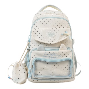 日系可爱波点双肩包女生小学生大容量多隔层透明痛包书包初中女生