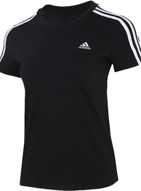 【自营】Adidas阿迪达斯纯棉短袖女装圆领运动服三条纹运动T恤女