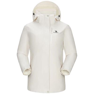 [羽绒版]骆驼白色冲锋衣女三合一排骨羽绒服男防水滑雪服加厚外套