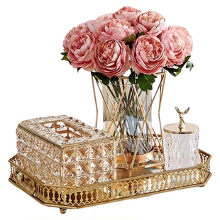 轻奢客厅茶几纸巾盒高级感桌面摆件收纳盒抽纸盒家居花瓶装饰摆件